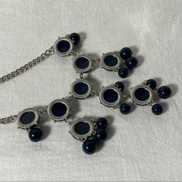 Statement Necklace Bib-Style with Deep Navy Blue Baubles EUC - Picture 2 of 4